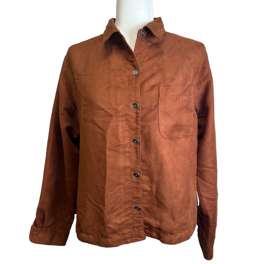 Chico’s Long Sleeve Collared Shirt Women’s sz 1 M Brown Fall Buttoned Closure